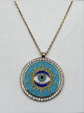 ATI 925 Sterling Silver Gold Vermeil Evil Eye CZ Enamel Necklace Turkey